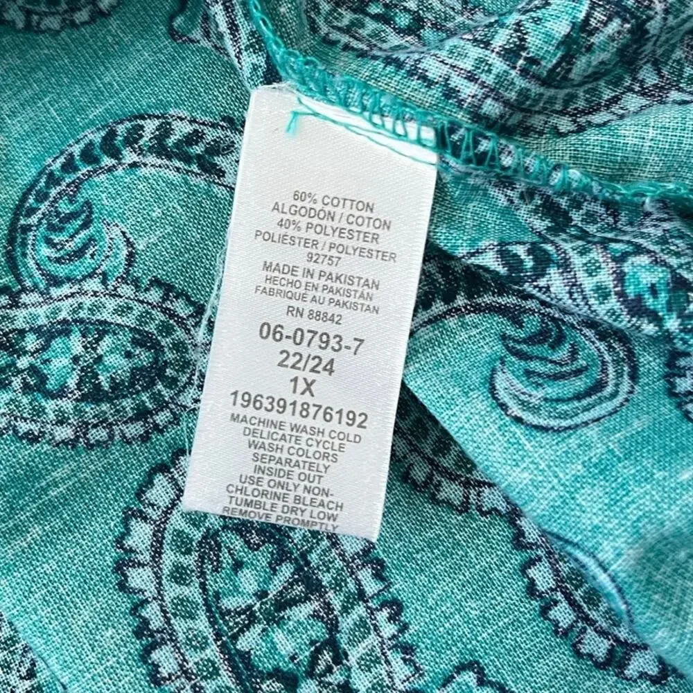 Only Necessities Paisley House Dress Muumuu Loungewear Nightgown Blue 1X 22/24